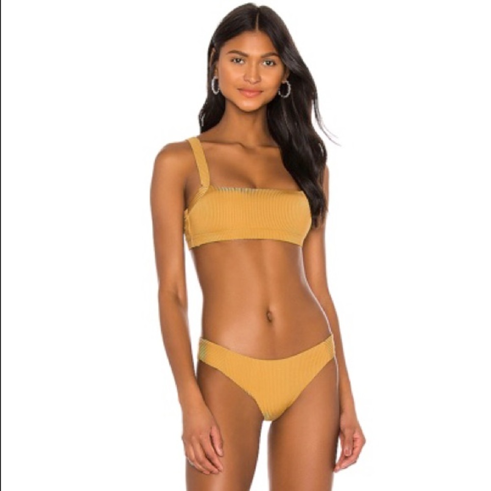 PilyQ PQ Ribbed Bikini Bottom in Gold Pearl